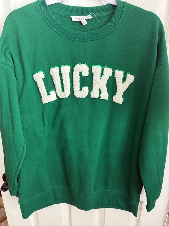 Workshop Republic Clothing Sweaters - Workshop Republic Clothing Green 'LUCKY' Crewneck Sweater